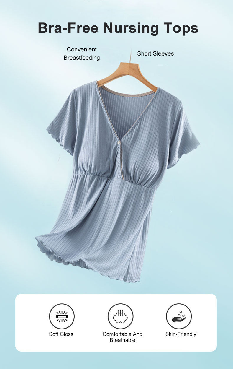 Short Sleeve Nursing Pajama : Button Down Sleepwear Bump