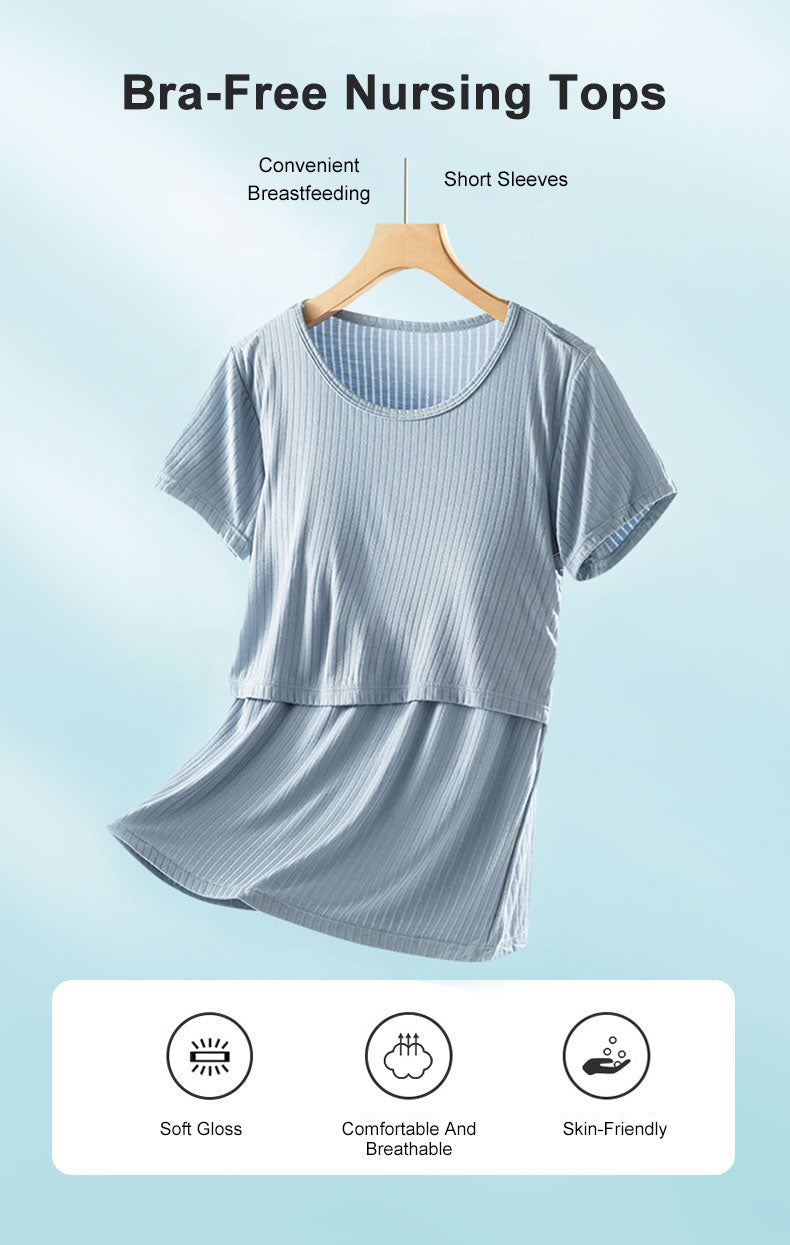Short Sleeve Nursing Pajama Set: Button Down Sleepwear Bump
