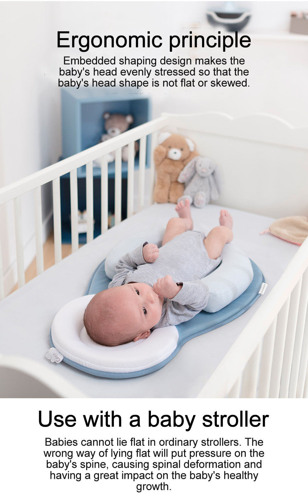 Newborn Baby Anti flat head Pillow Cushion Nest Bed Crib Lounger Portable