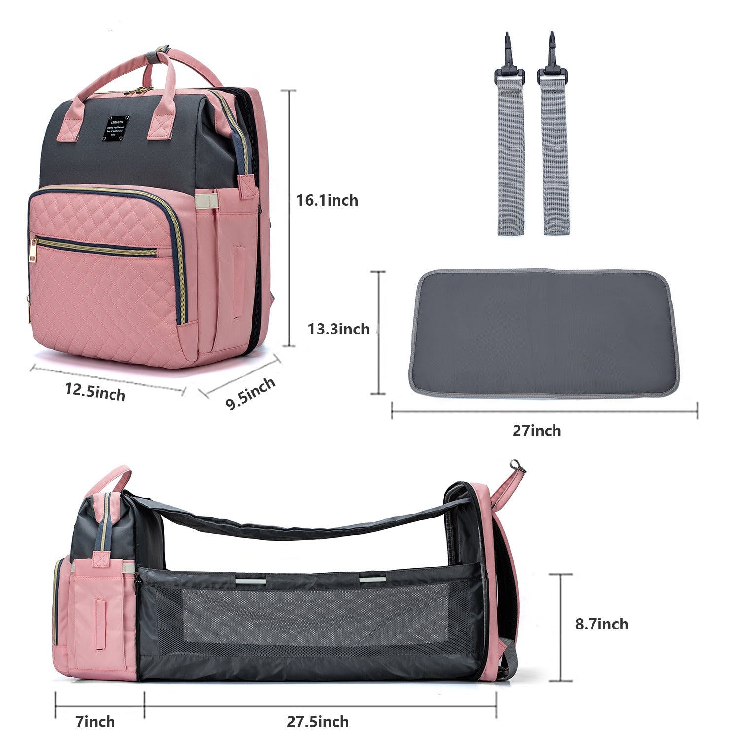 Baby Diapers Bag Backpack Portable Foldable Travel Bed Large Capacity USB Port