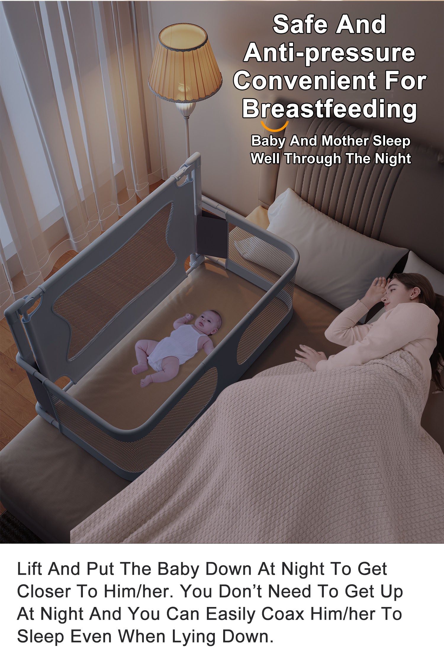 Baby Bed Bedside Bassinet Crib Sleeper 3 in 1 Folding Portable Breathable Safe