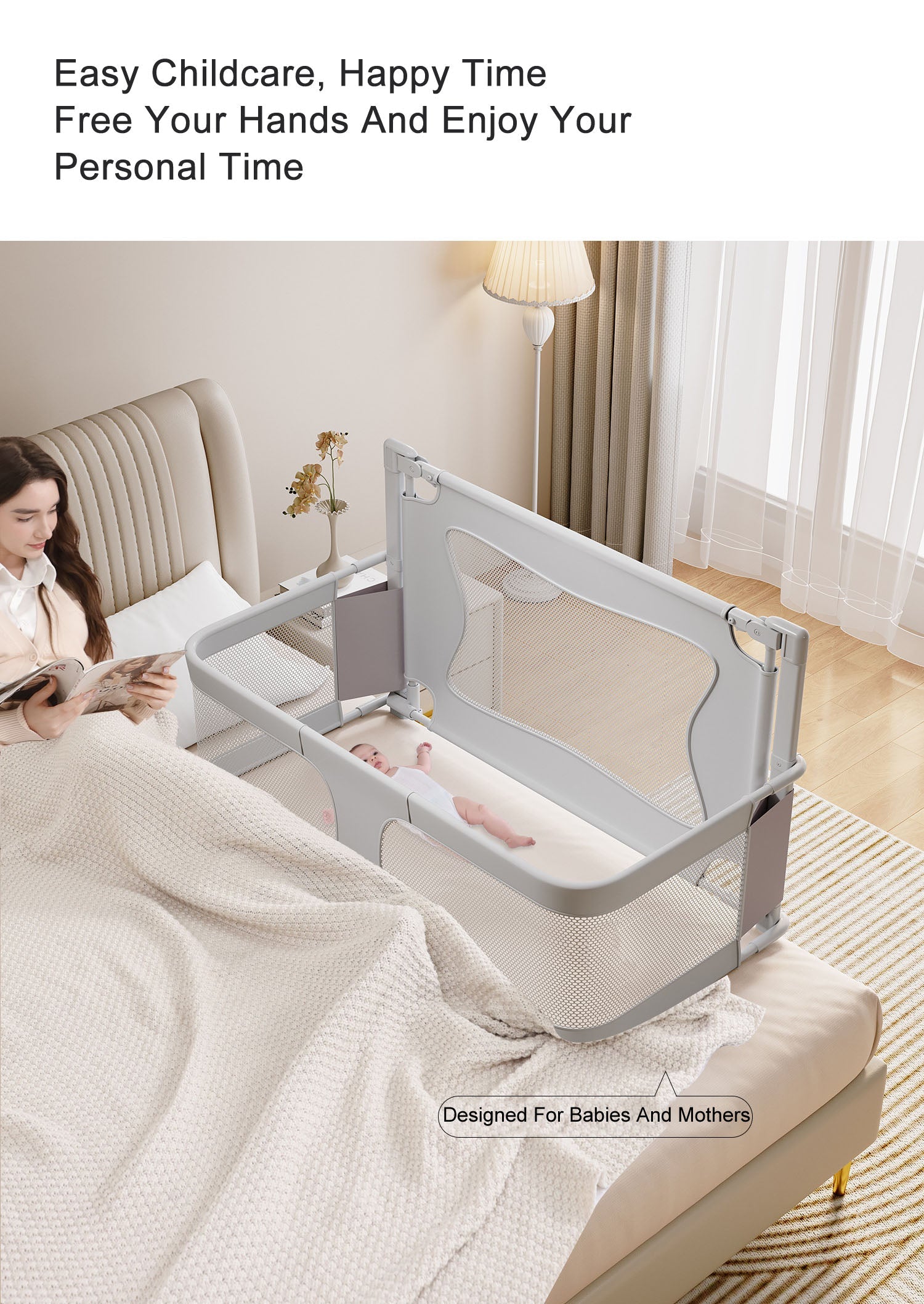 Baby Bed Bedside Bassinet Crib Sleeper 3 in 1 Folding Portable Breathable Safe