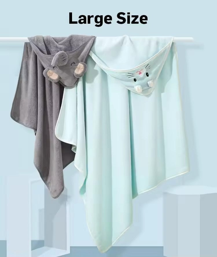 Baby newborn swaddle wrap cute cartoon blanket hooded bath towel Coral fleece