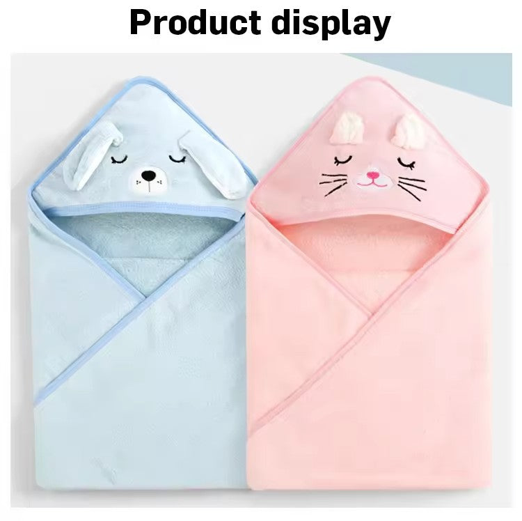 Baby newborn swaddle wrap cute cartoon blanket hooded bath towel Coral fleece