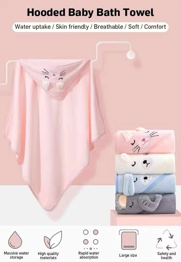 Baby newborn swaddle wrap cute cartoon blanket hooded bath towel Coral fleece