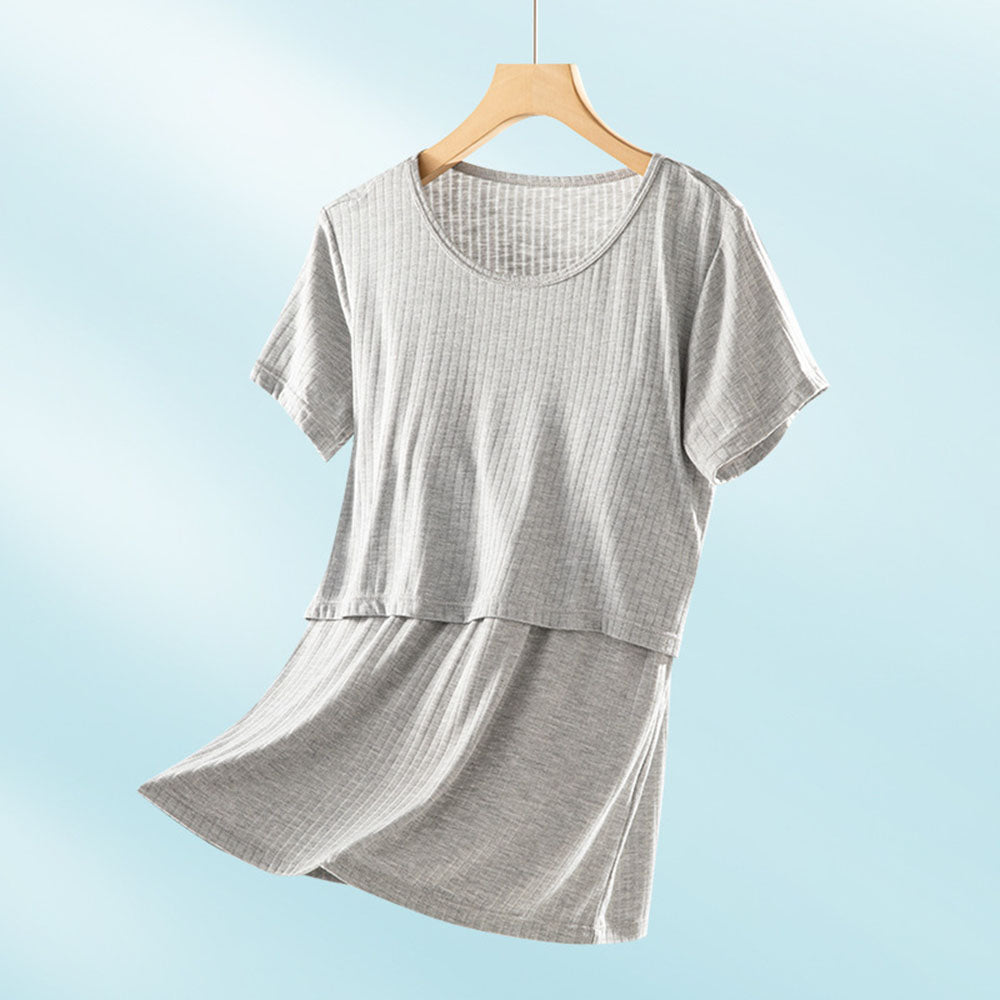 Short Sleeve Nursing Pajama Set: Button Down Sleepwear Bump