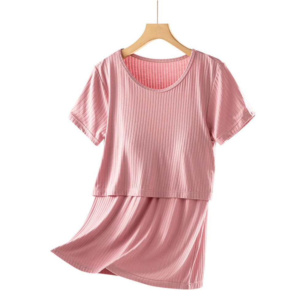 Short Sleeve Nursing Pajama Set: Button Down Sleepwear Bump