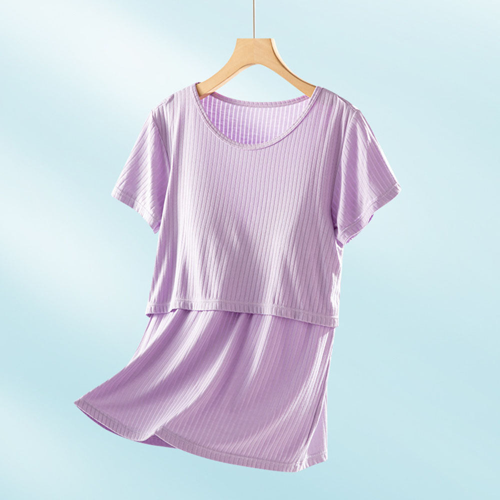 Short Sleeve Nursing Pajama Set: Button Down Sleepwear Bump