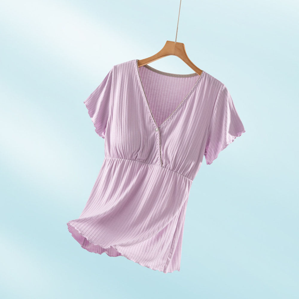Short Sleeve Nursing Pajama : Button Down Sleepwear Bump