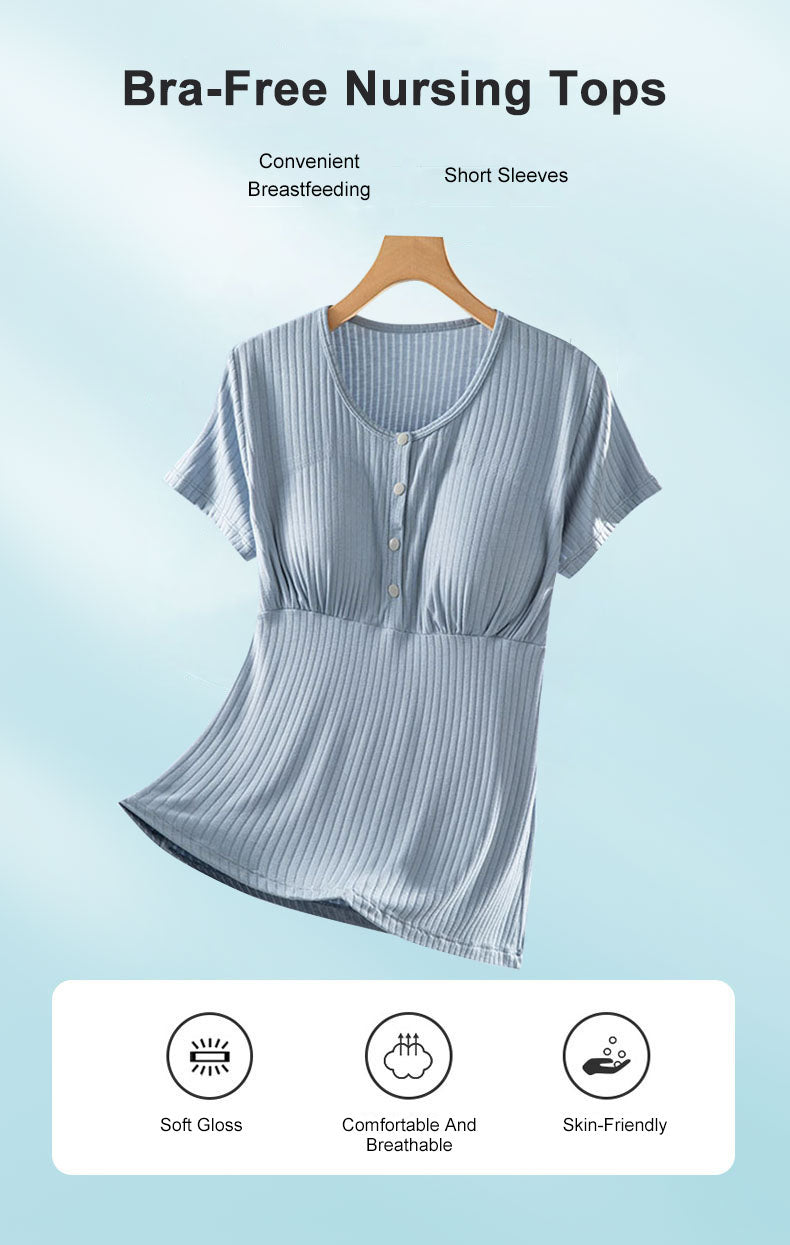 Nursing Tops Short-Sleeved T-shirts Large-size Front buttoning