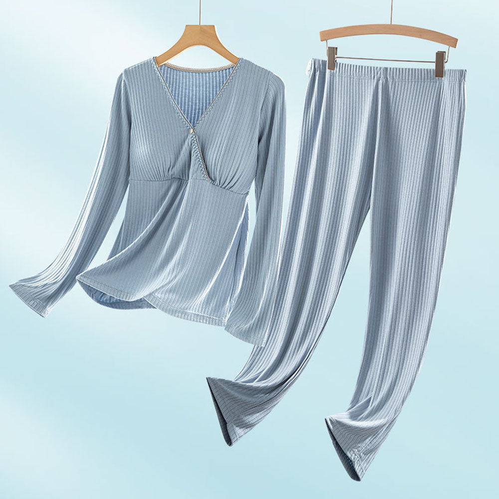 Nursing Breastfeeding Long-sleeved Pajamas Suit
