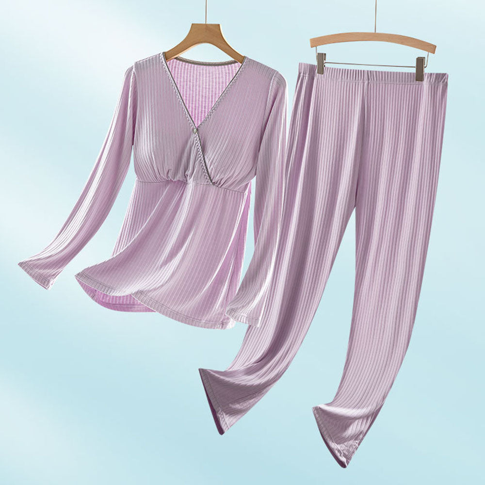 Nursing Breastfeeding Long-sleeved Pajamas Suit