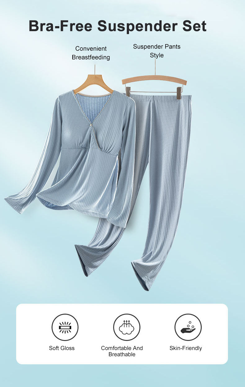 Nursing Breastfeeding Long-sleeved Pajamas Suit
