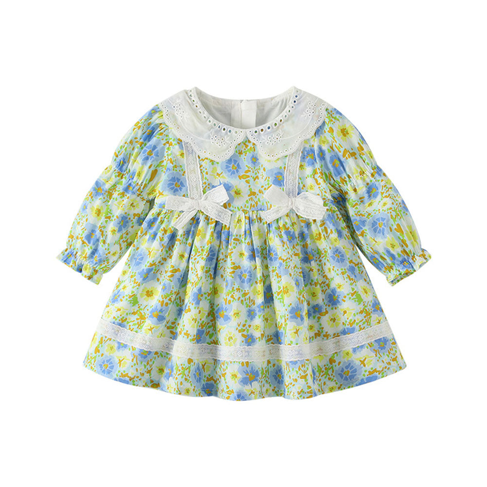 Baby children's dress for girls skirt floral long-sleeved princess dress lace bow