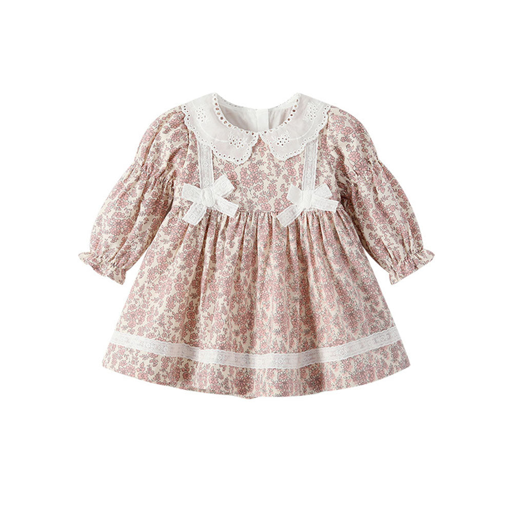 Baby children's dress for girls skirt floral long-sleeved princess dress lace bow