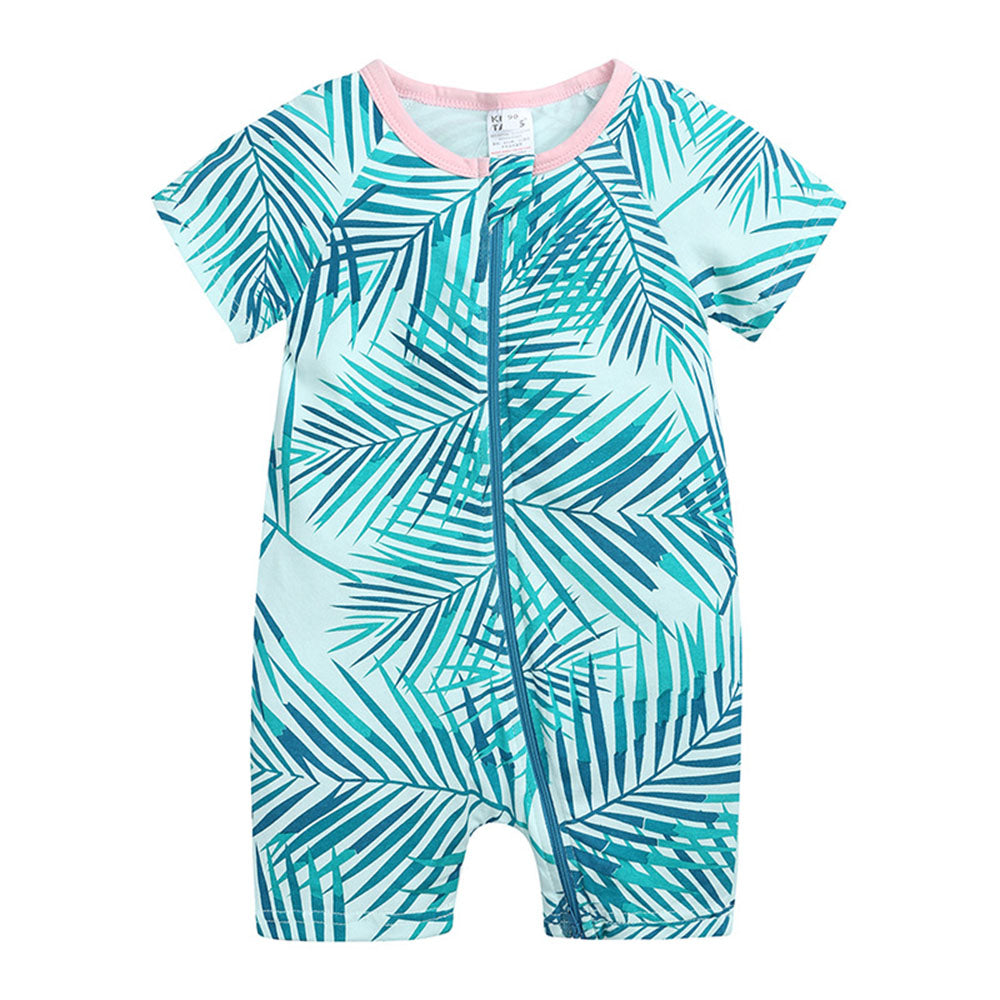 Summer baby romper cotton short-sleeved newborn double zipper