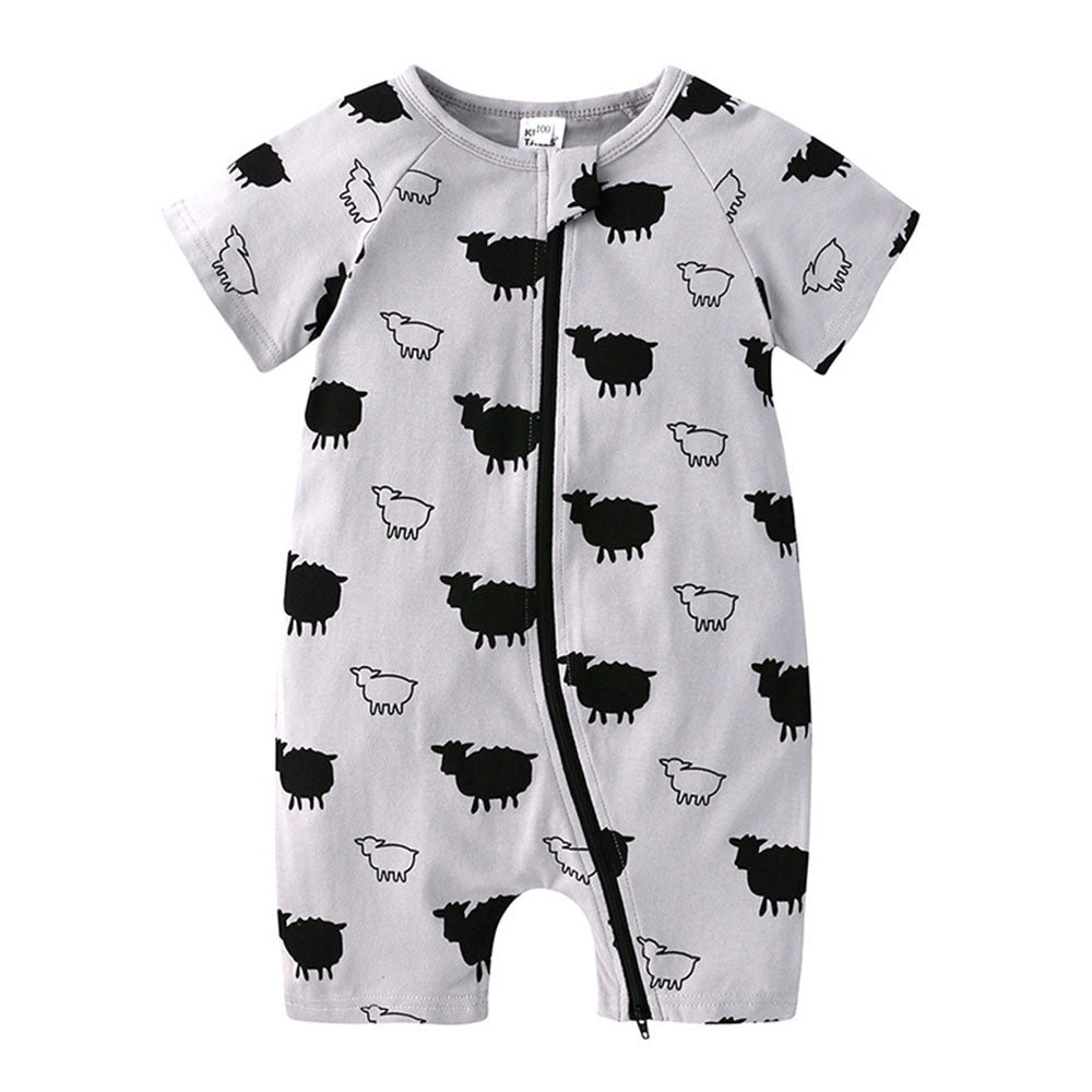 Summer baby romper cotton short-sleeved newborn double zipper