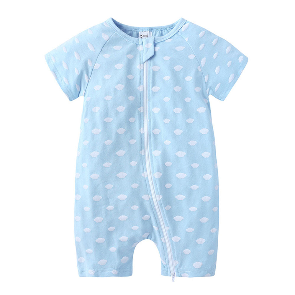 Summer baby romper cotton short-sleeved newborn double zipper