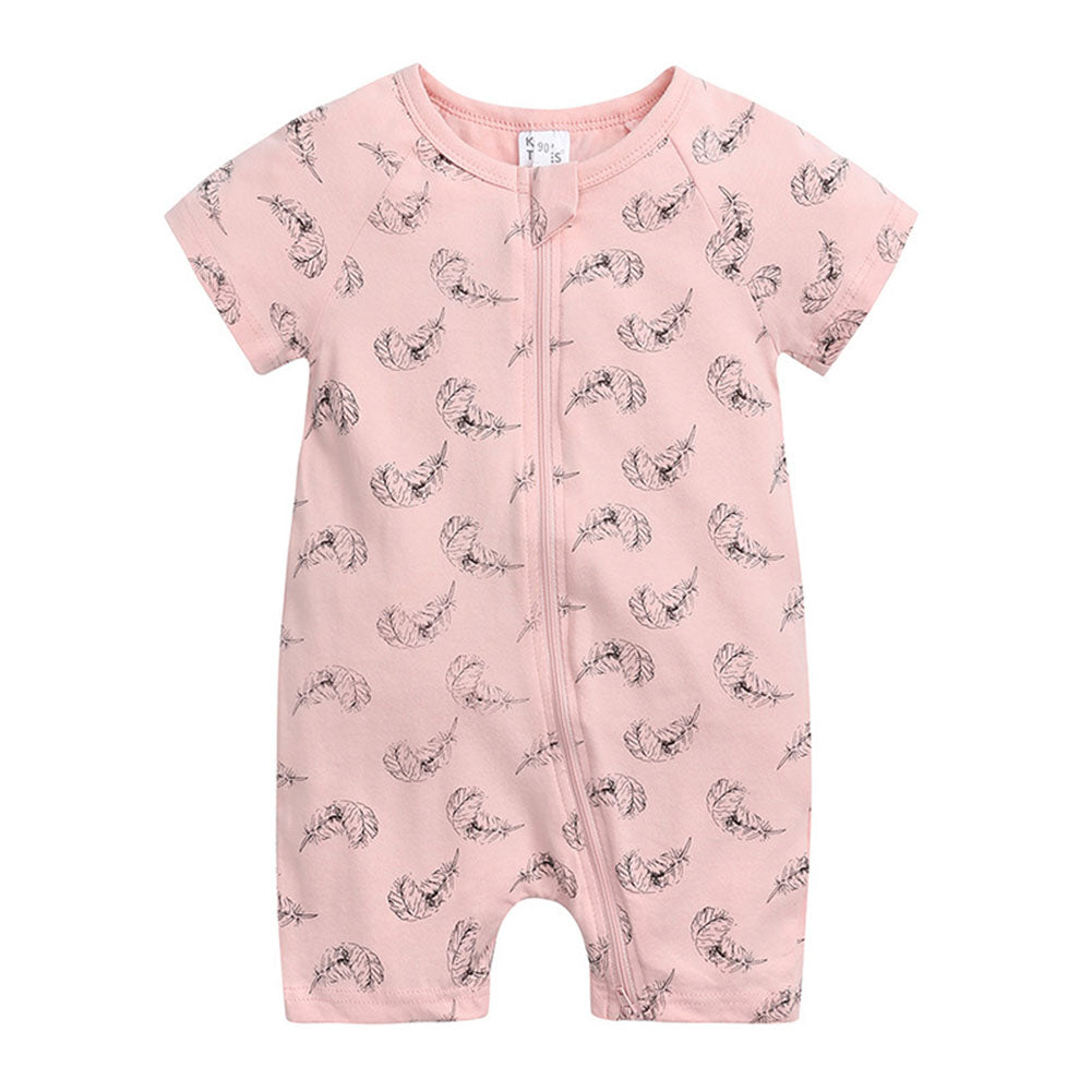 Summer baby romper cotton short-sleeved newborn double zipper