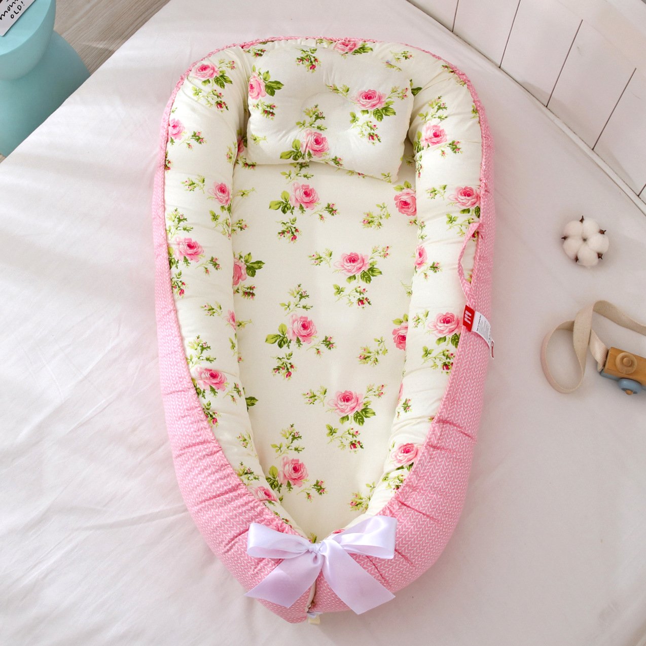 Baby Infant Nest Lounger Portable Breathable Travel Home Bed Crib With Pillow