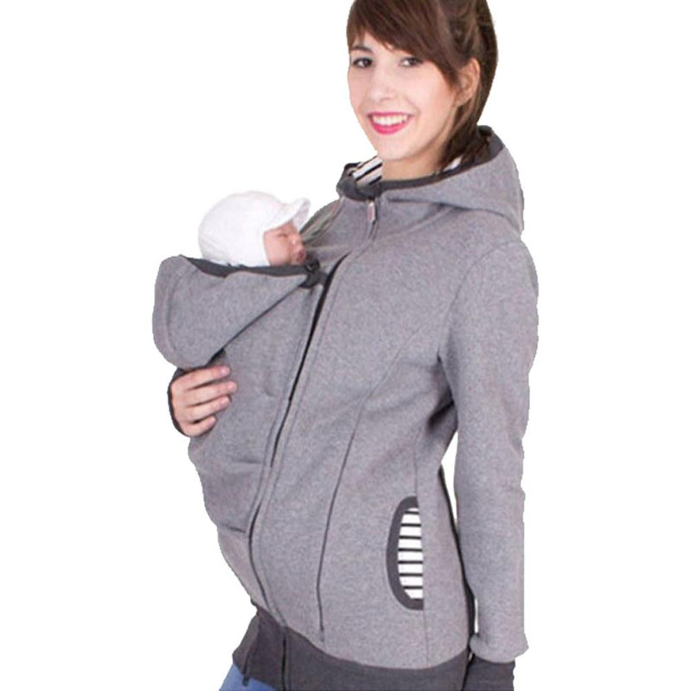 Mom Kangaroo Pouch Hoodie Pocket Baby Carrier Sweatshirt Coat