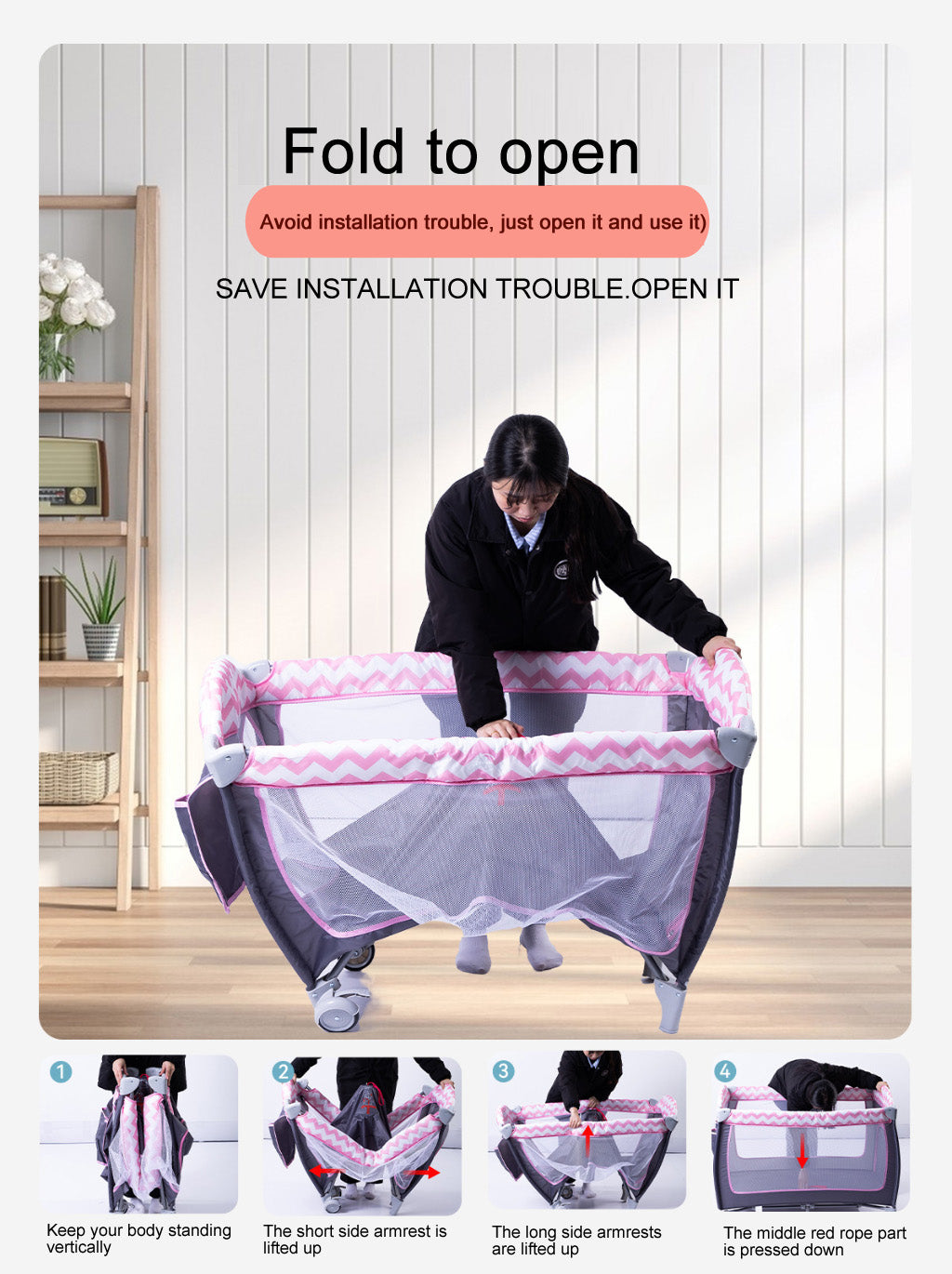 Diaper changing care table bassinets movable bedside Sleeper Crib Foldable