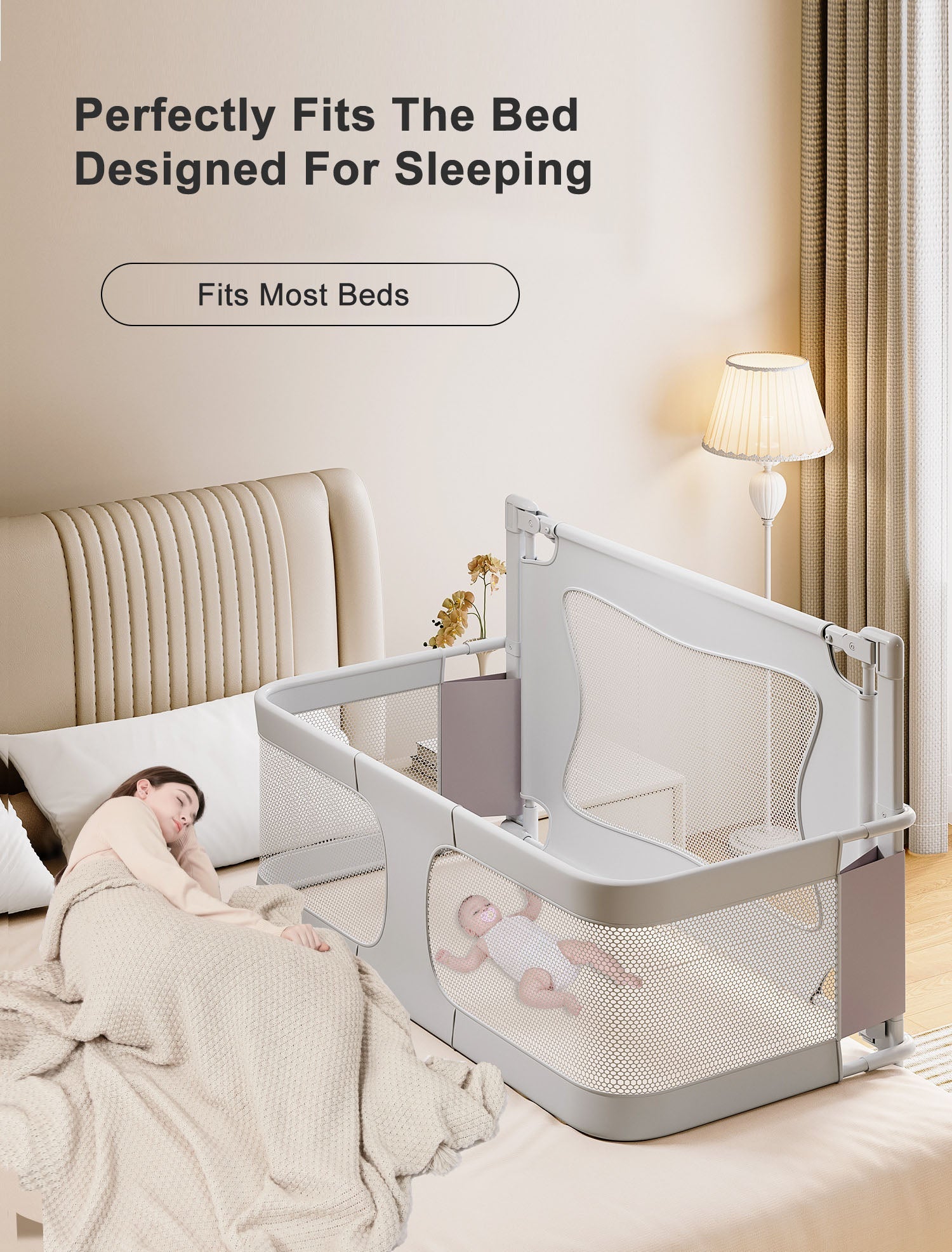 Baby Bed Bedside Bassinet Crib Sleeper 3 in 1 Folding Portable Breathable Safe