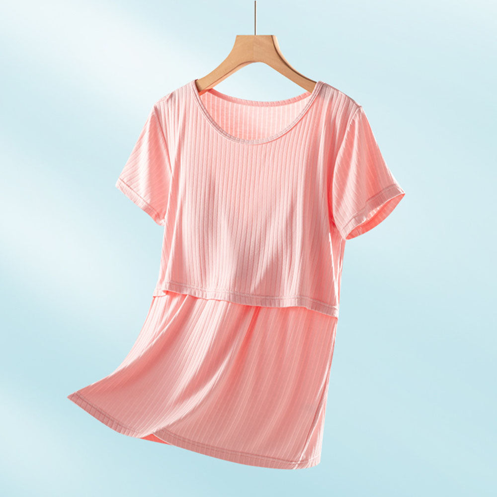 Short Sleeve Nursing Pajama Set: Button Down Sleepwear Bump