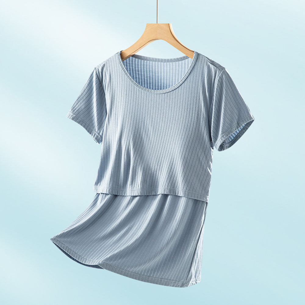 Short Sleeve Nursing Pajama Set: Button Down Sleepwear Bump