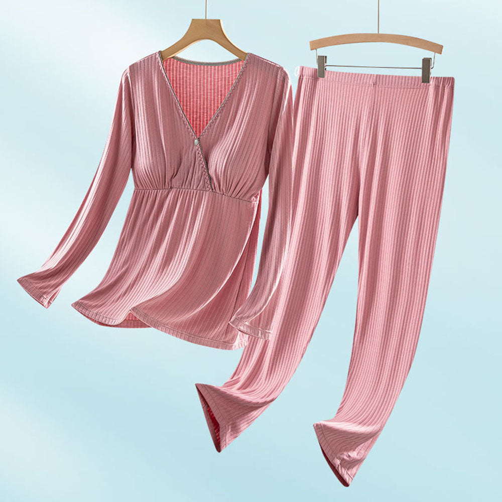 Nursing Breastfeeding Long-sleeved Pajamas Suit