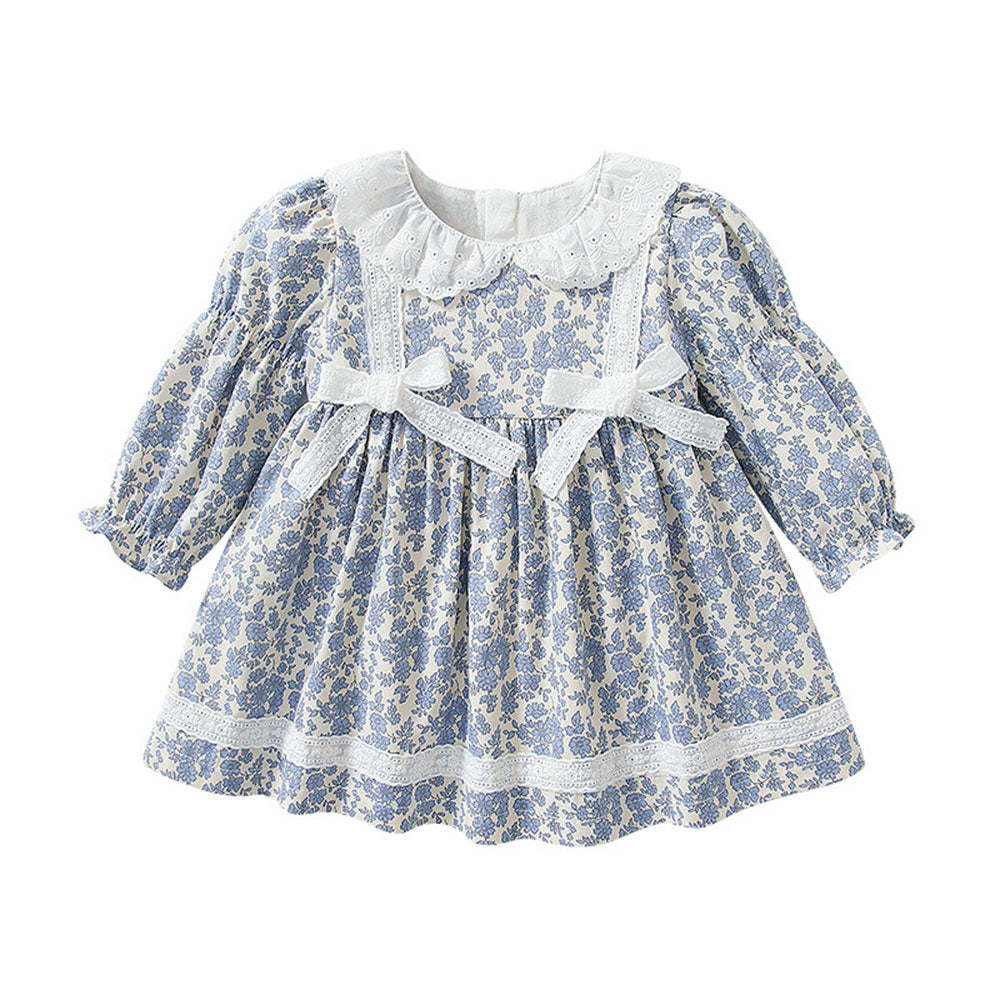 Baby children's dress for girls skirt floral long-sleeved princess dress lace bow