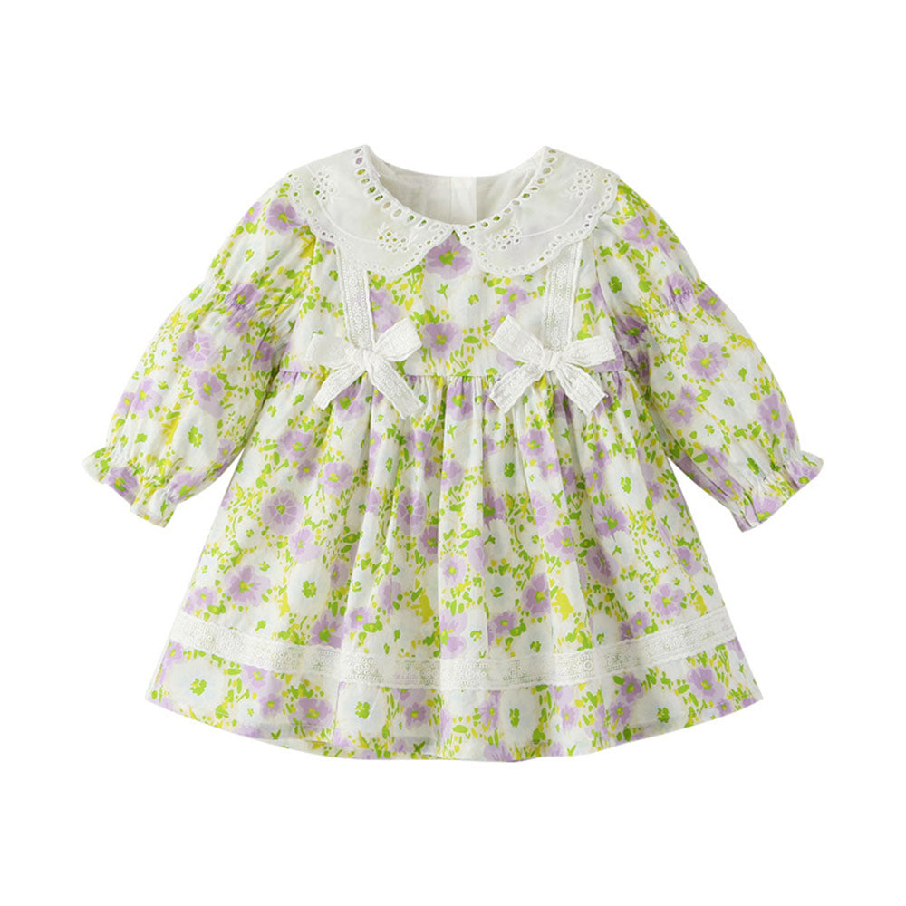 Baby children's dress for girls skirt floral long-sleeved princess dress lace bow