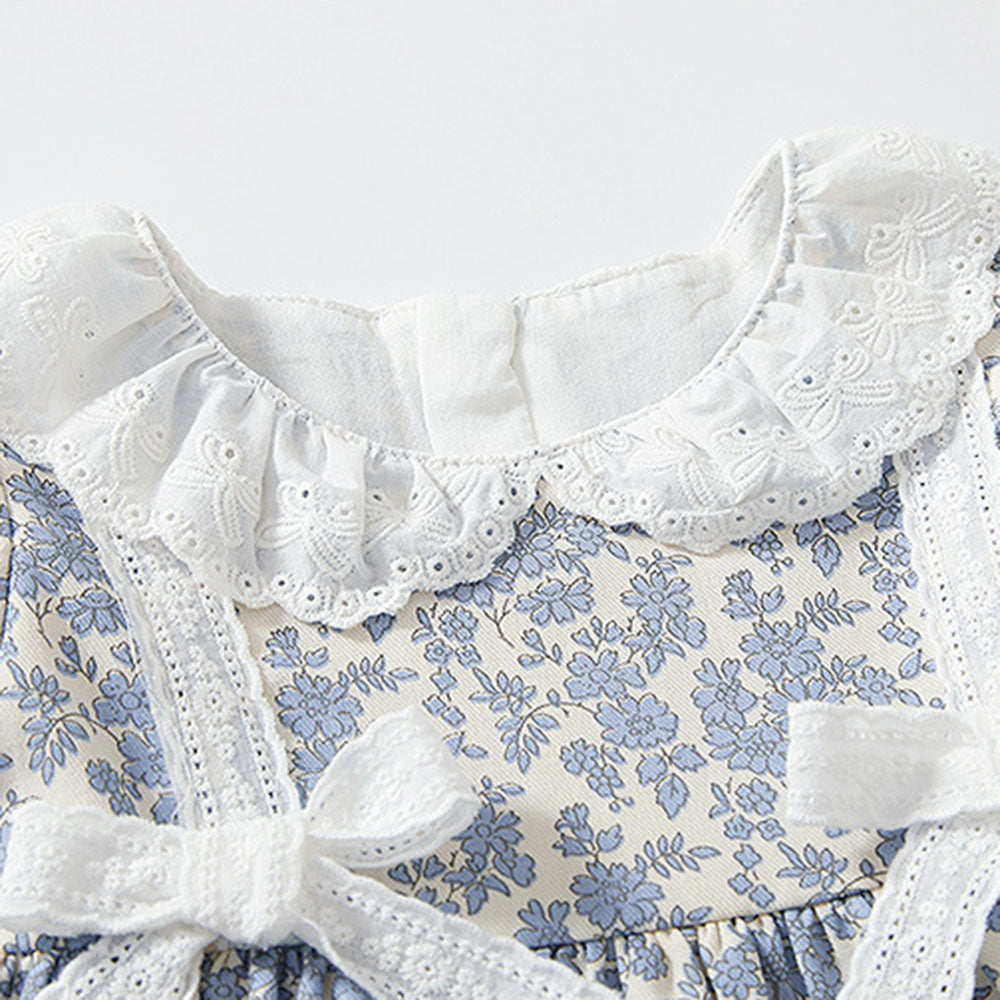 Baby children's dress for girls skirt floral long-sleeved princess dress lace bow