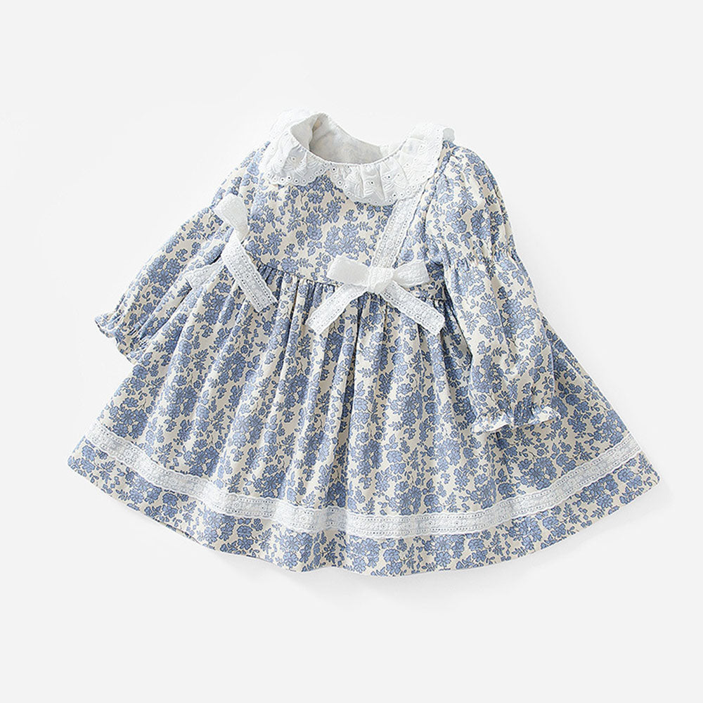 Baby children's dress for girls skirt floral long-sleeved princess dress lace bow